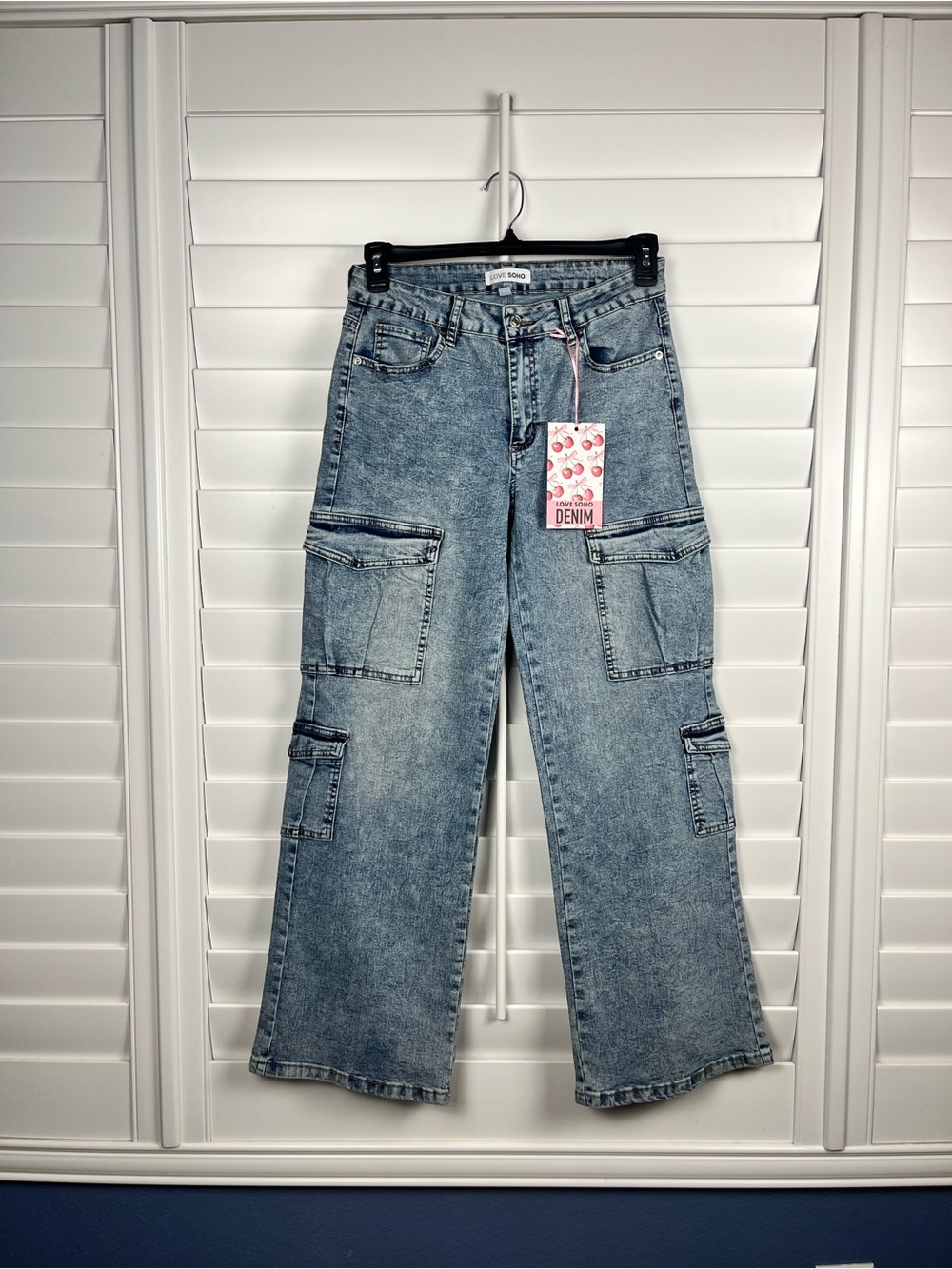 Y2k Light Wash Cargo Denim wide leg Jeans size 9 NWT